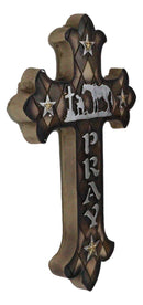 Western Kneeling Cowboy With Horse In Prayer At Calvary Fleur De Lis Wall Cross