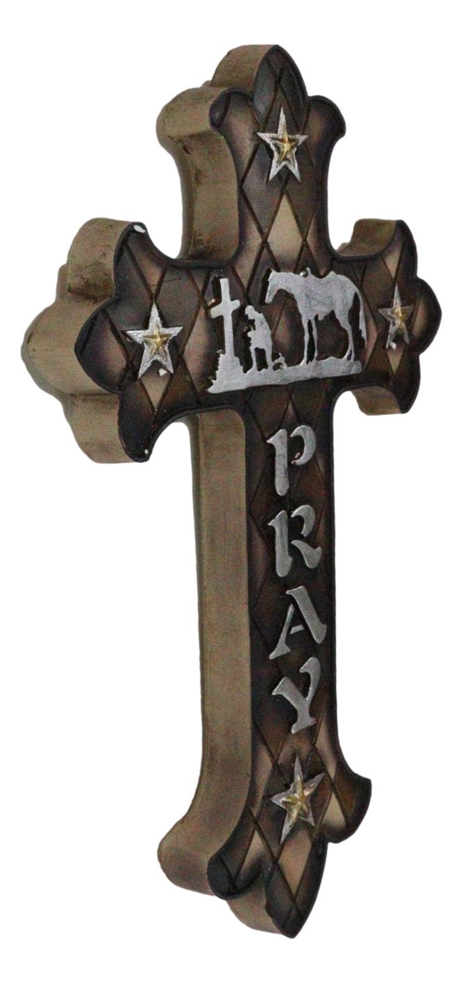 Western Kneeling Cowboy With Horse In Prayer At Calvary Fleur De Lis Wall Cross