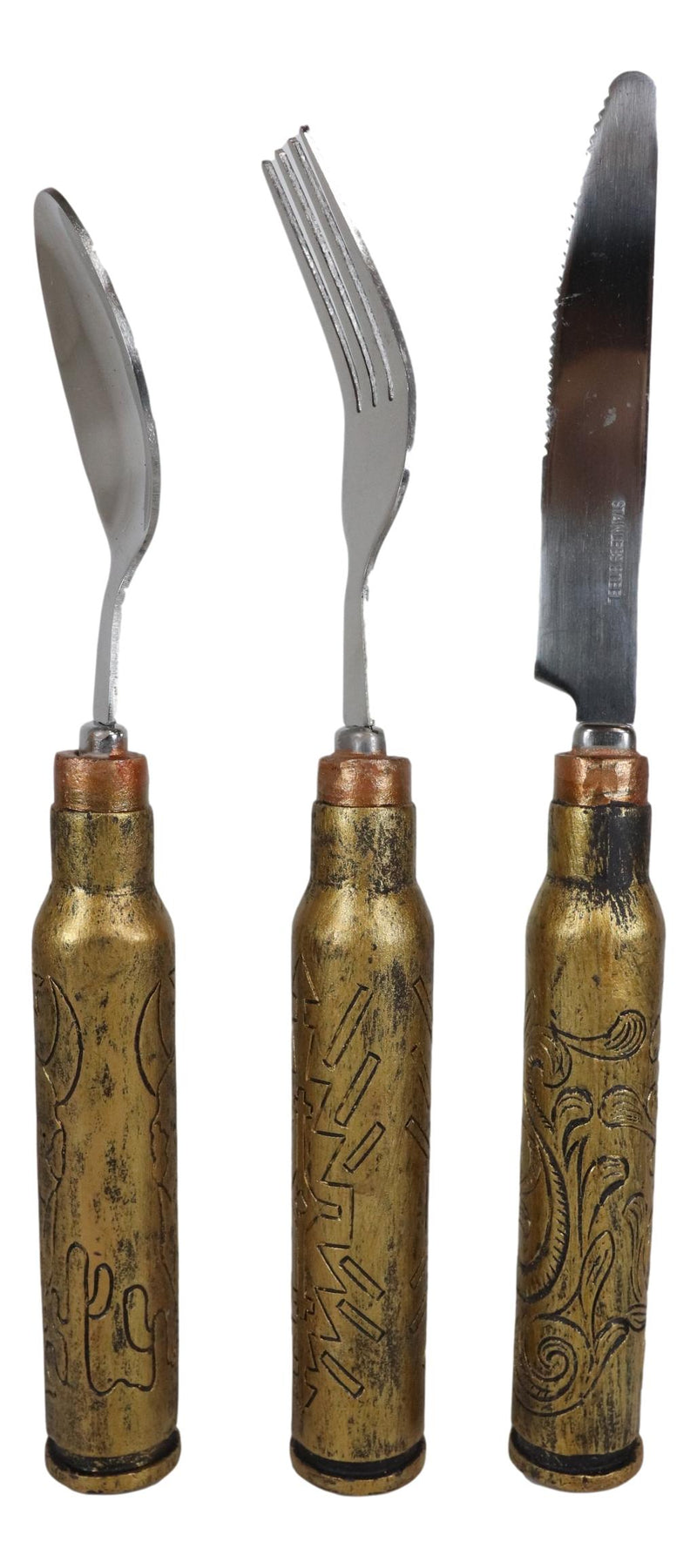 Western Hunter Rifle Ammo Bullet Shell Casing Flatware 1 Spoon Fork Knife Set