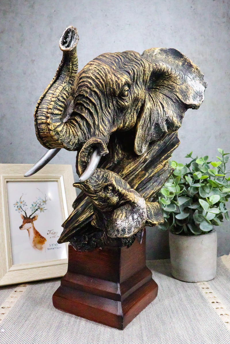 Ebros Bush Elephant Bust On Woodlike Pedestal for African Jungle Safari Decor