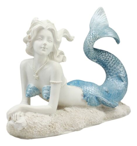 Beautiful Ocean Goddess Blue Tailed Mermaid 8"L Under The Sea Figurine Nautical