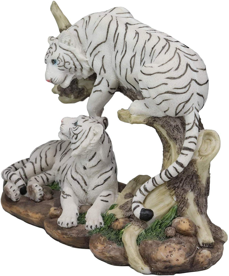 Ebros 9.25" Wide Albino Bengal White Tiger Couple Playing by Curved Tree Branch Statue As Predator Forest Tigers Giant Cats Jungle Frolic Decorative Figurine Perfect for Shelves Desktops Accent