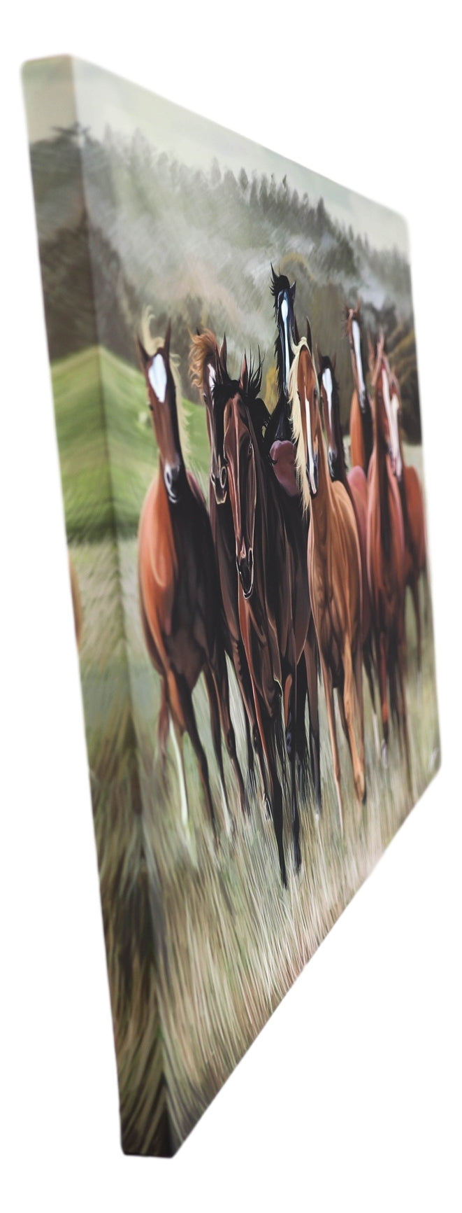 Rustic Western Running Horses Herd Wood Framed Canvas Print 31" X 21" Wall Art