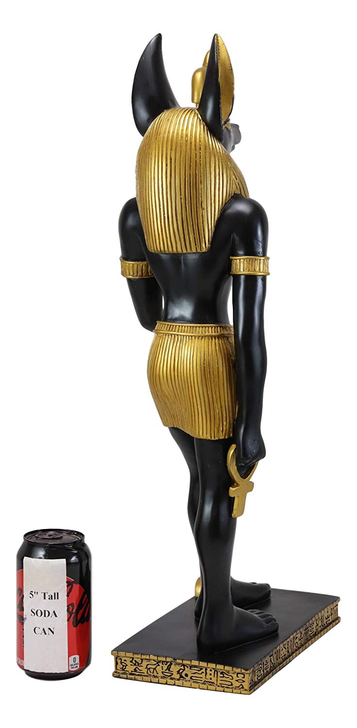 Large Egyptian God Of The Dead Mummification Anubis With Was Staff Statue 21.5"H