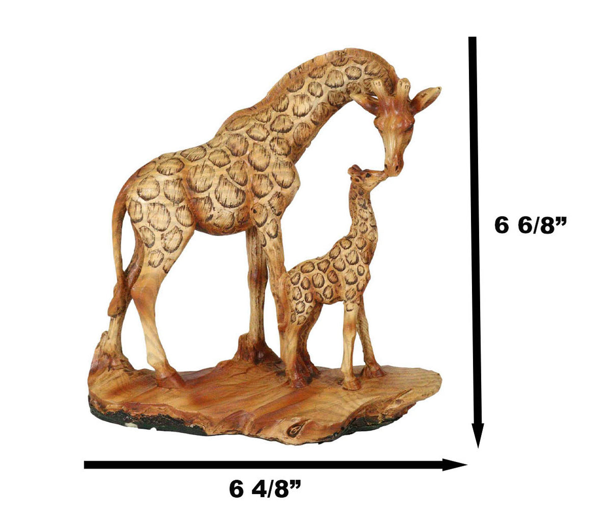 Safari Giraffe Family Statue 6.75"H Faux Wood Resin Giraffe Mother And Calf - Ebros Gift
