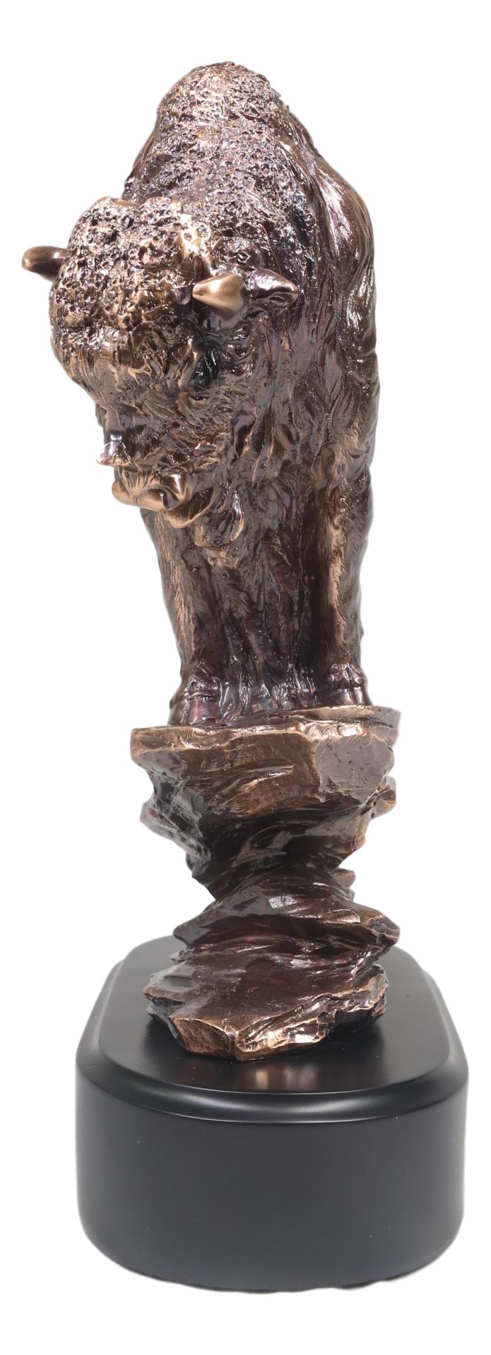 Buffalo Jump American Bison On Cliff Edge Bronze Electroplated Finish Statue - Ebros Gift