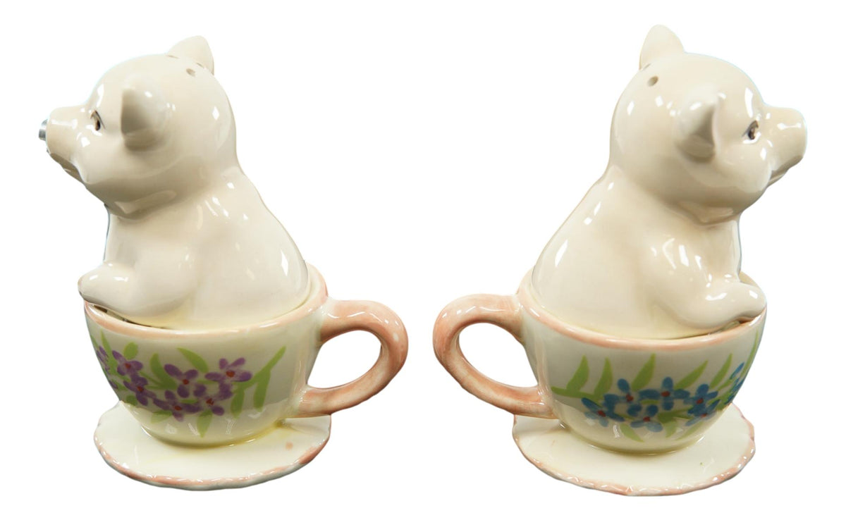 Ebros  Couple Kissing Teacup Miniature Pigs Hog Heavens Ceramic Salt Pepper Shaker Set