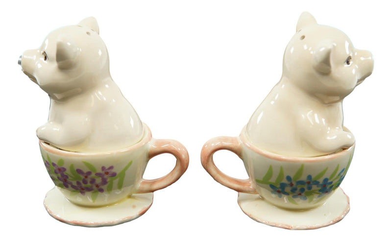 Ebros  Couple Kissing Teacup Miniature Pigs Hog Heavens Ceramic Salt Pepper Shaker Set