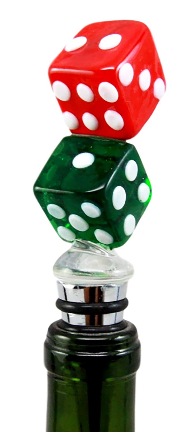 Ebros Gift Acrylic Red & Green Dice Wine Bottle Stopper Topper Metal 5.5"H