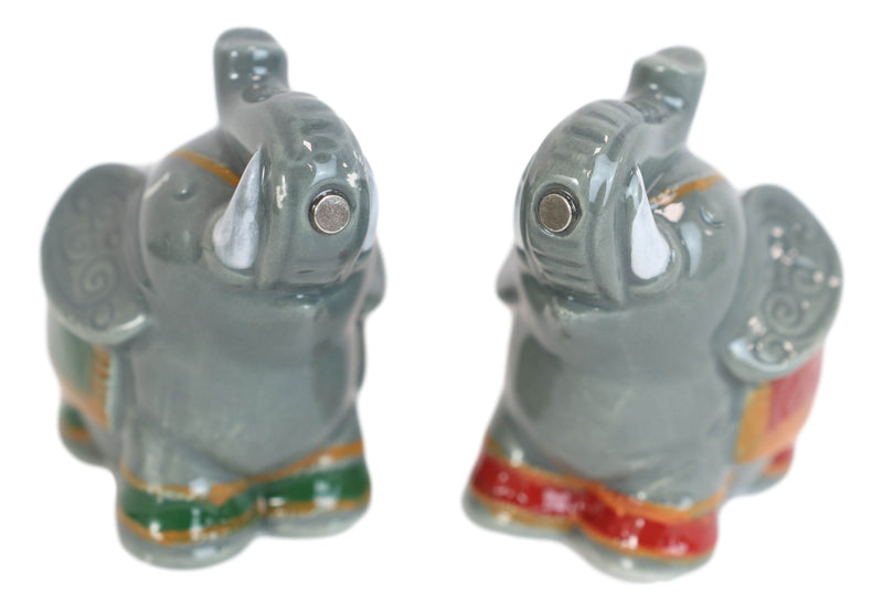 Ceramic Circus Carnival Elephants Trunks Up Salt Pepper Shakers Figurine Set