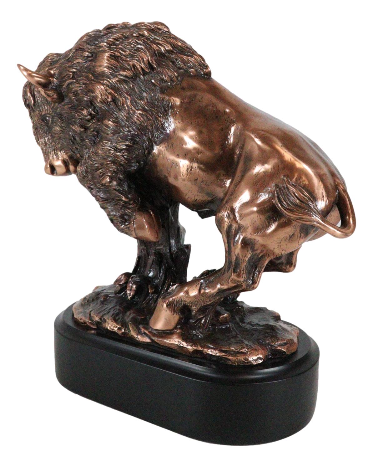 Ebros Western Large Angry Charging Bison Statue in Bronze Electroplated Finish - Ebros Gift