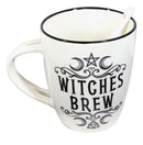Wicca Sacred Moon Triple Goddess Pentacle Witches Brew Ceramic Mug And Spoon Set