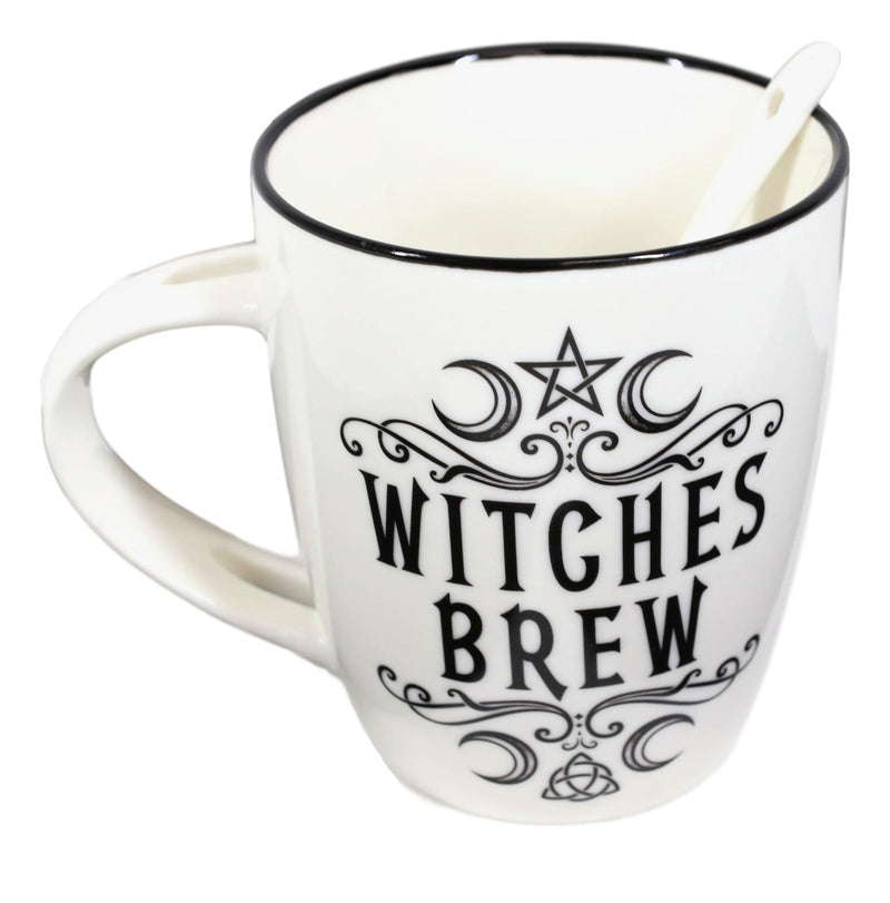 Wicca Sacred Moon Triple Goddess Pentacle Witches Brew Ceramic Mug And Spoon Set