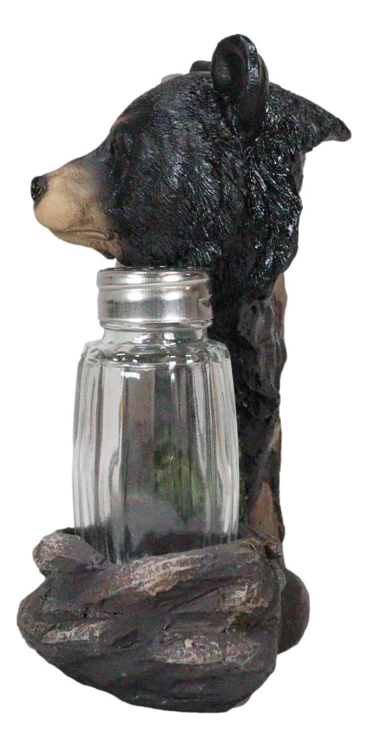 Ebros Black Bear In the Woods Salt And Pepper Shakers Holder Set 6.25"Tall