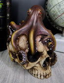 Sea Monster Red Eyed Octopus Wrapping Around Skull Statue 5.25"h Nautical Decor