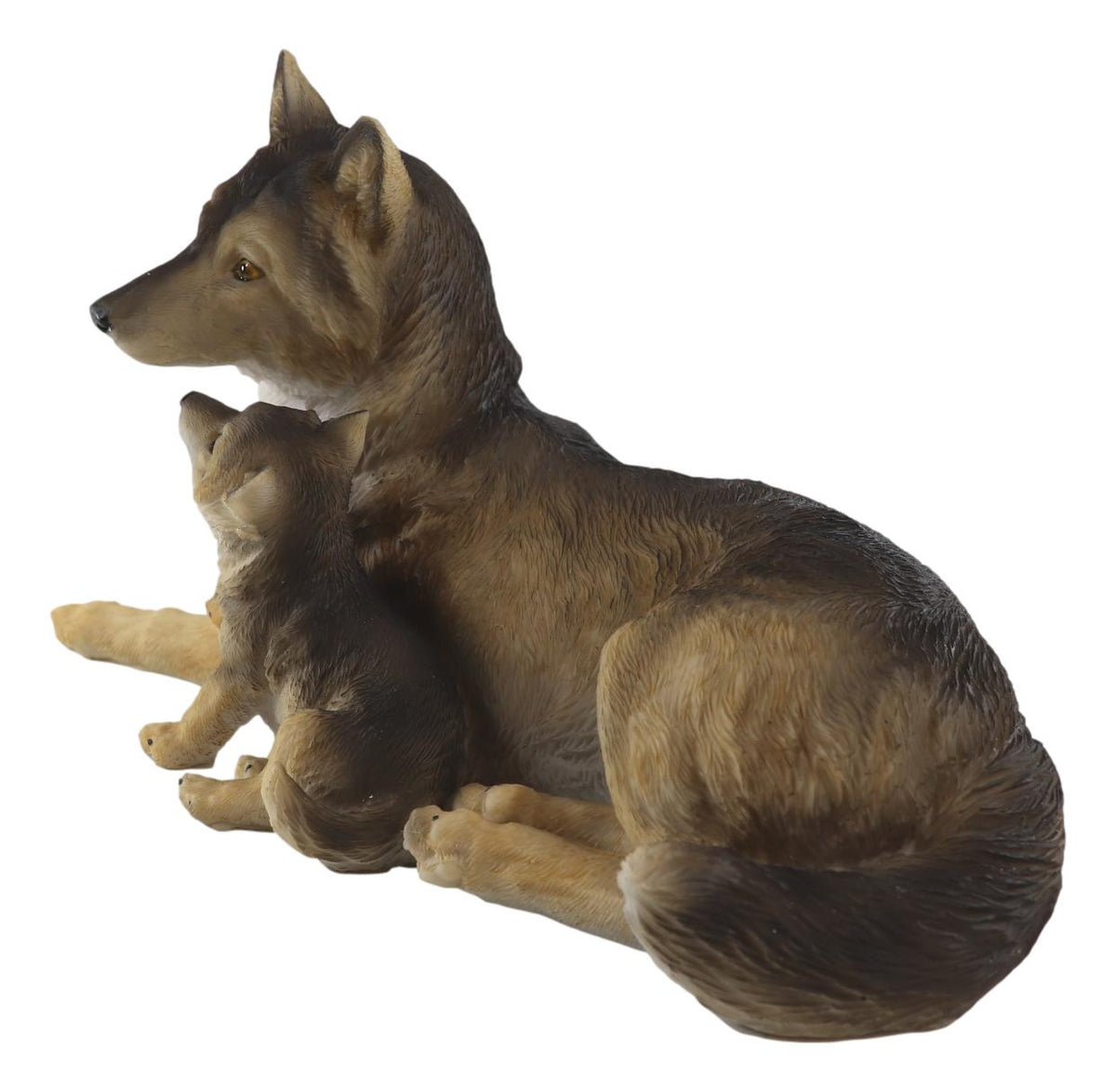 Ebros Alpha Gray Wolf Family Figurine 9.75"L Timber Wolf Mother Resting With Pups