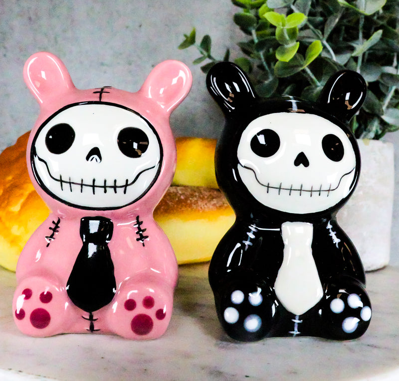 Ebros Furrybones Bunnie Rabbit Skeleton Monster Ceramic Salt Pepper Shakers Set