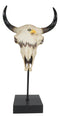 Western Rustic Bull Cow Steer Skull With Bald Eagle Sculpture On Pole Display