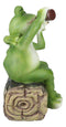 Party At My Pad Drinking Smoking Frog Couple On Forest Tree Log Bench Figurine