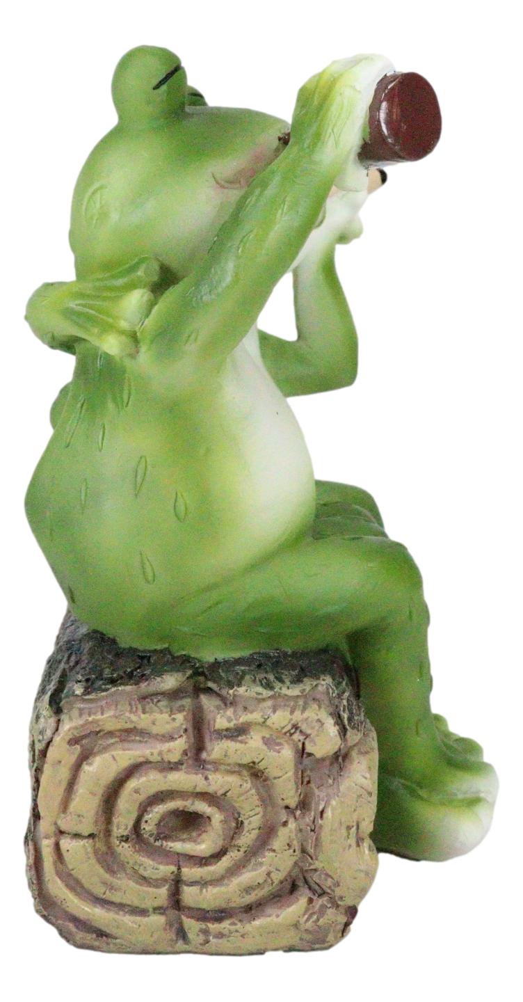 Party At My Pad Drinking Smoking Frog Couple On Forest Tree Log Bench Figurine