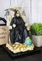 Black Santa Muerte Holding Scythe Seated On Throne Statue Our Lady Of Death