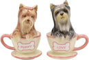 Ebros Ceramic Black And Tan Yorkshire Terriers Yorkie Pet Dogs In Teacups Salt And Pepper Shakers Set