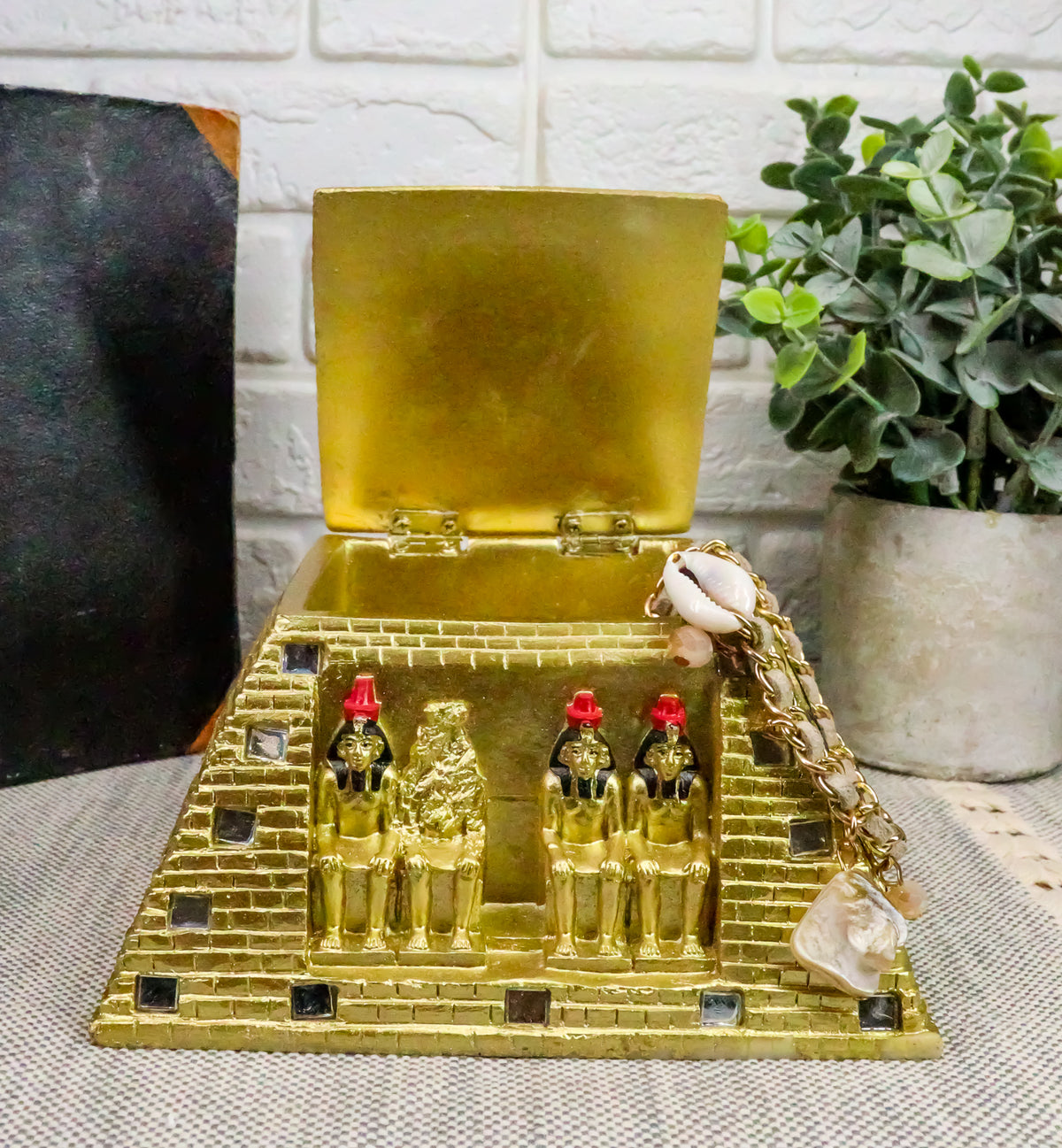 Ebros Egyptian Mirror Pyramid Eye of Horus Hinged Jewelry Box Figurine Statue - Ebros Gift
