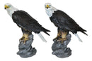 Pack of 2 Large 20"H Lifelike Patriotic American Bald Eagle On Rock Figurines