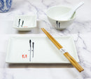 Japanese Ancient Leaf Calligraphy Ceramic Sushi Dinnerware 10pc Set For Two