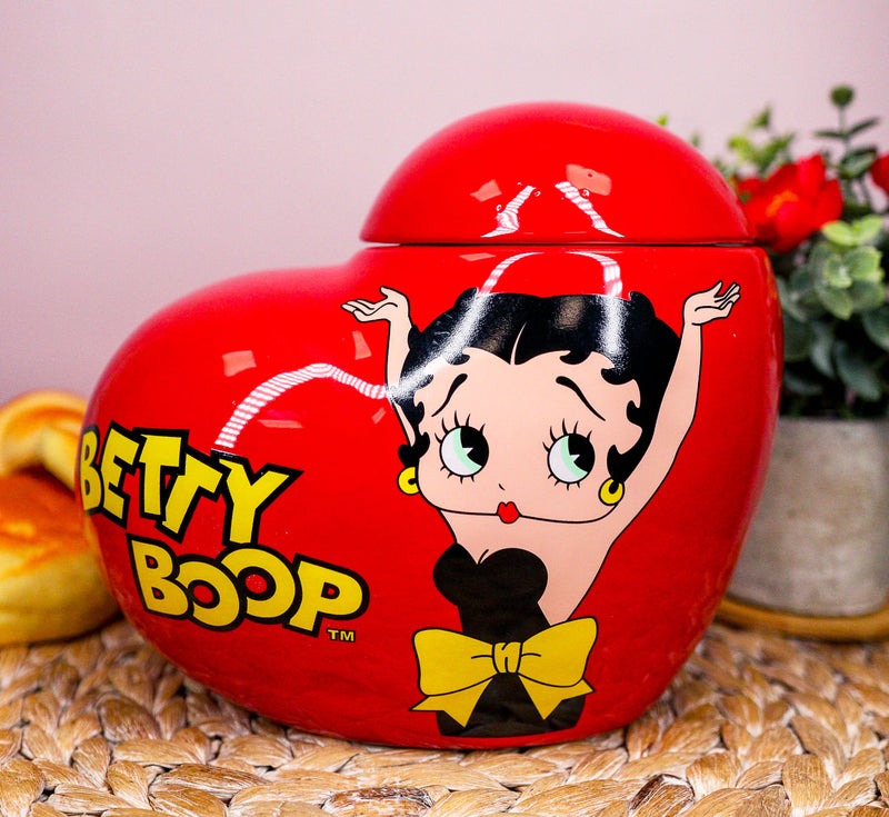 Vintage Red Heart Shaped Love Betty Boop Ceramic Cookie Jar Collectible Figurine