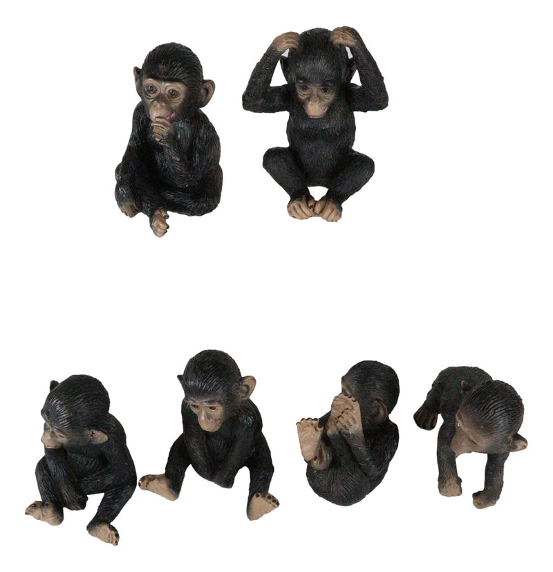 Ebros Whimsical Monkey See Monkey Do Set of 6 Chimpanzee Multi Pose Figurines