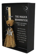 Wicca Witch Broom Magick Broomstick W/ Pentagram Triple Moon Pendant Lucky Charm