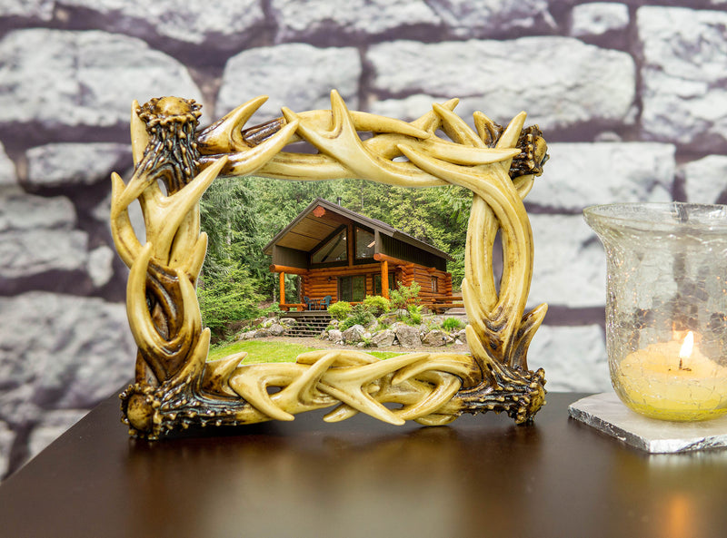 Rustic Intertwined Stag Deer Antlers Picture Frame With Easel Back 4"X6" Photo
