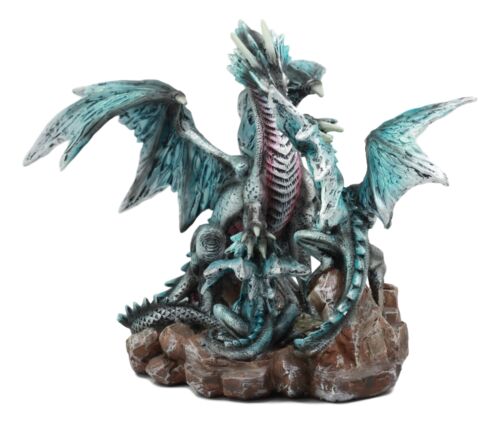 Narygos Blue Iceberg Mother Dragon With Baby Dragons Statue Home Decor Fantasy - Ebros Gift