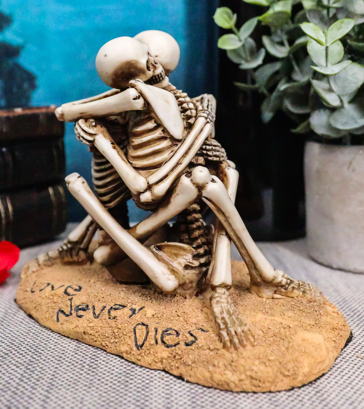 Day Of The Dead Love Never Dies Castaway Wedding Skeleton Couple Hugging Statue - Ebros Gift