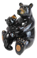 Western Rustic Black Mama Bear Hugging Baby Cub Figurine Family Bears Accent