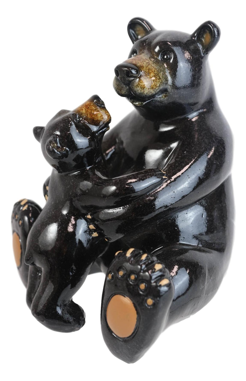 Ebros Animal World Black Bear Family Mother and Child Figurine 5"H Home Decor
