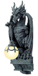 Ebros Gift Large Sculptural Night Fury Guardian Dragon Wall Sconce Electrical Spherical Ball Lamp Fantasy Gothic Wall Plaque Decor