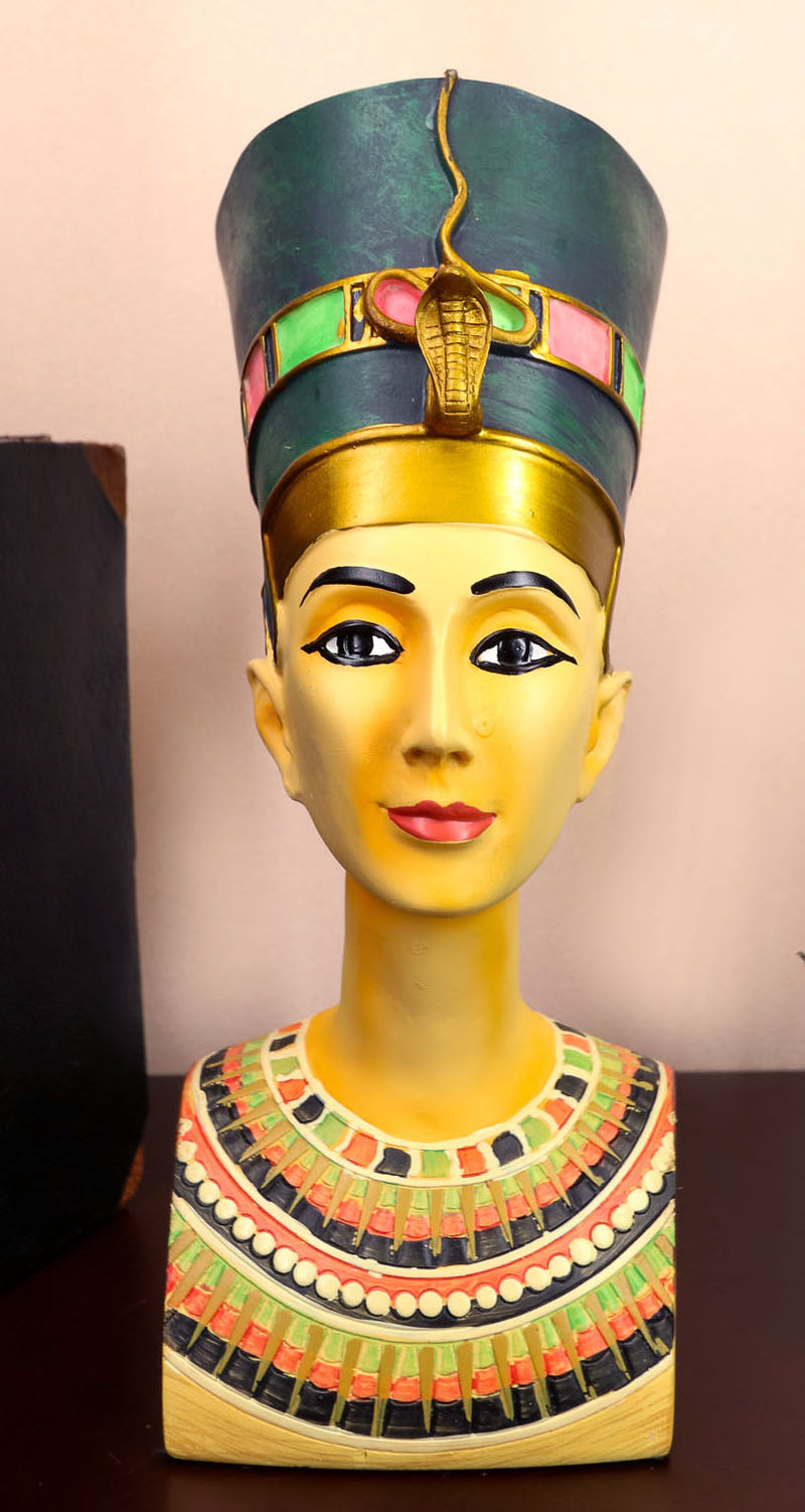 Ancient Egyptian Beautiful Queen Nefertiti Bust Statue 9" Tall Classical Decor