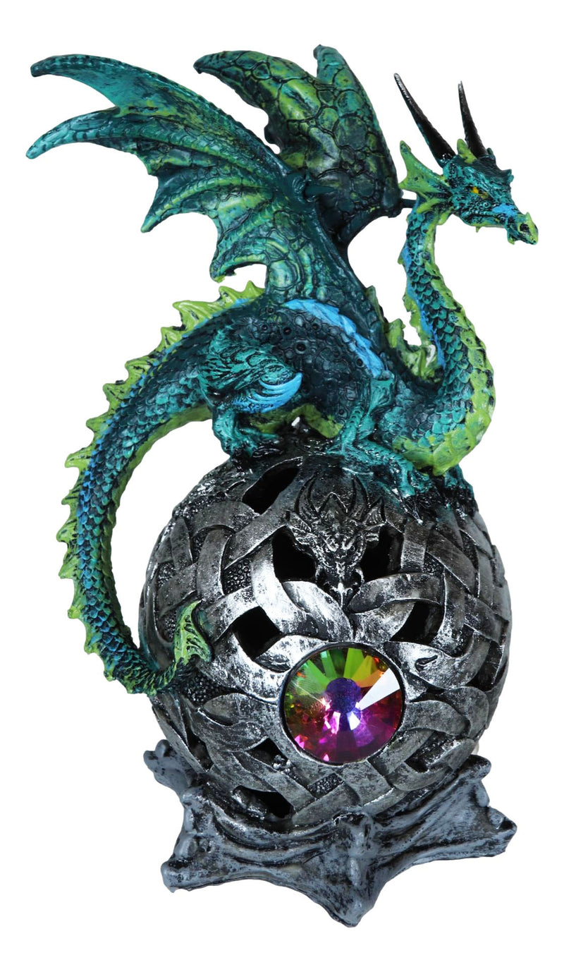 Elemental Jade Firnen Dragon Resting On LED Gyrosphere Orb Night Light Figurine
