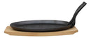 Ebros Ridged Oil Coat Cast Iron Fajita Skillet Japanese Steak Plate & Base Set 10.5"L