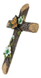 Rustic Western Butterfly Flitting On Flower Vines Faux Wooden Bark Wall Cross