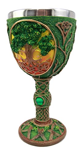 Ebros Large Celtic Sacred Tree of Life Yggdrasil Wine Goblet Chalice Cup 8oz