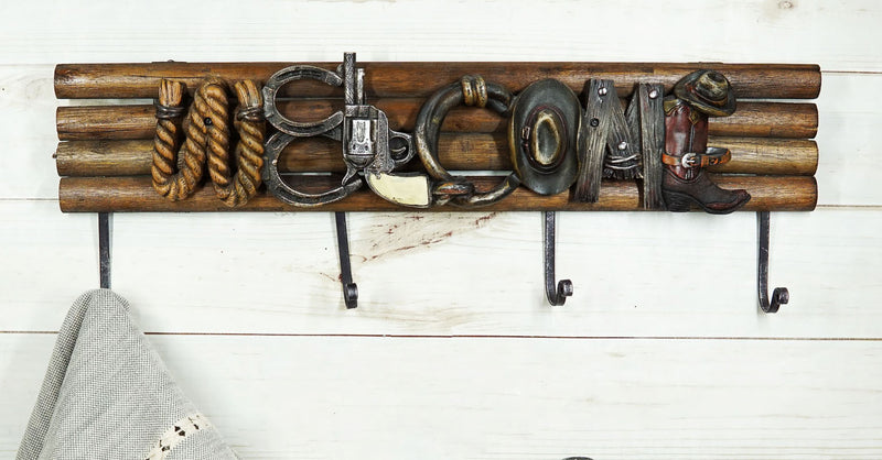 Western Cowboy Hat Horseshoes Pistol Rope Boot Welcome Sign Wall Hooks Decor