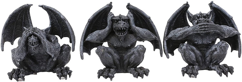 Ebros Winged See Hear Speak No Evil Squatting Gargoyle Shelf Sitters 3.75" Tall