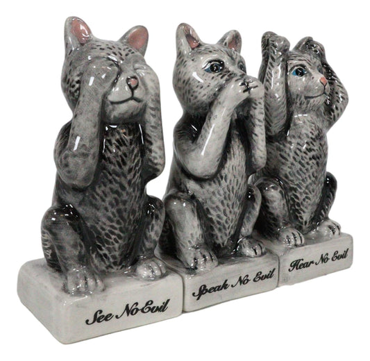 See Hear Speak No Evil Cats Trio Toothpick Holder Salt And Pepper Shakers Set - Ebros Gift