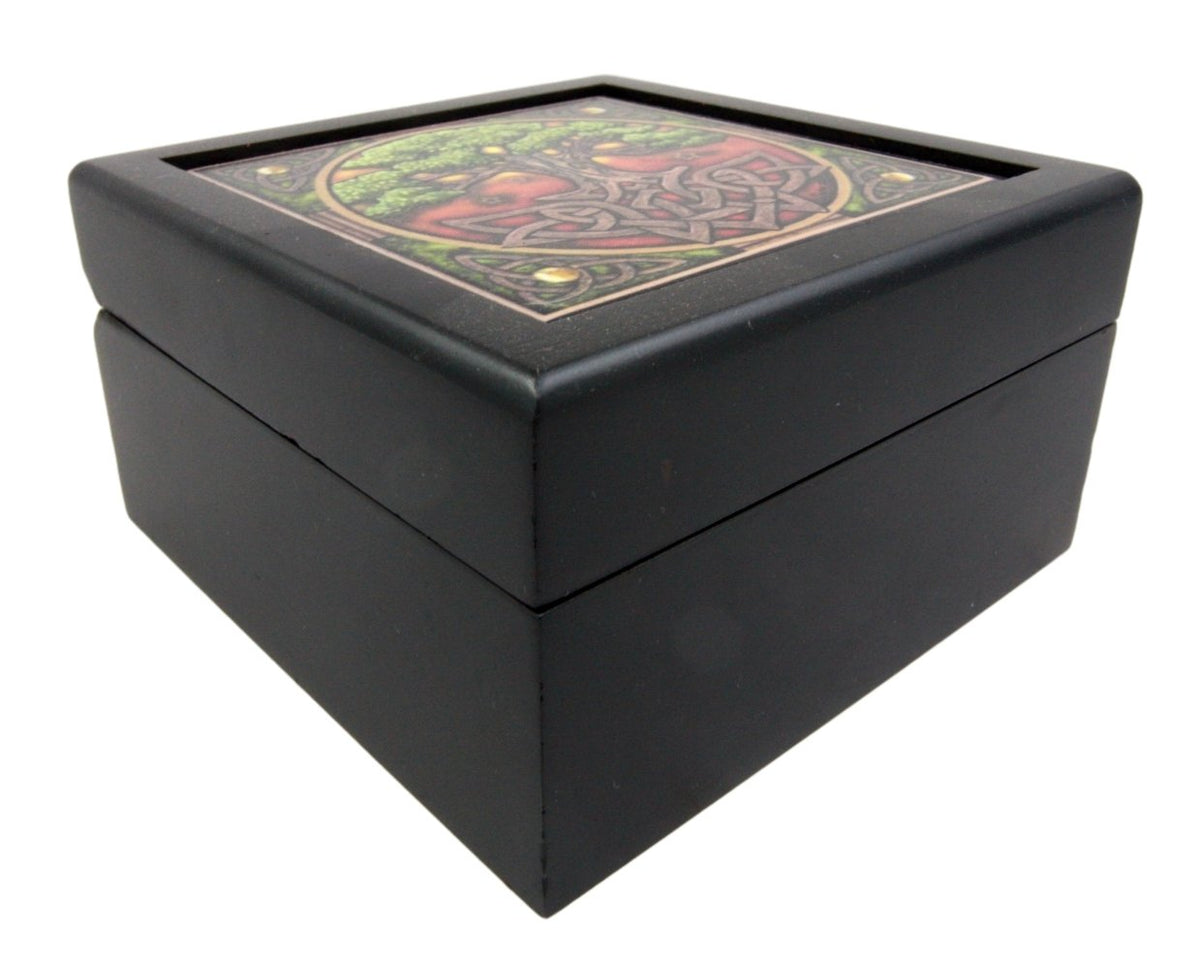Ebros Celtic Tree of Life Wooden Tile Jewelry Box Trinket Hinged Lisa Parker