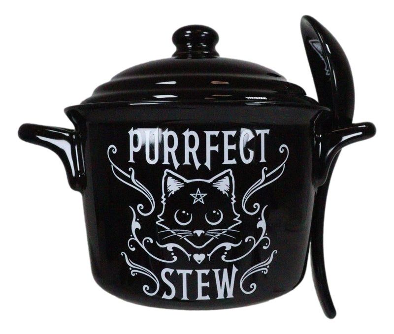 Wicca Purrfect Stew Pentagram Moon Cat Fine Bone China Bowl With Spoon And Lid