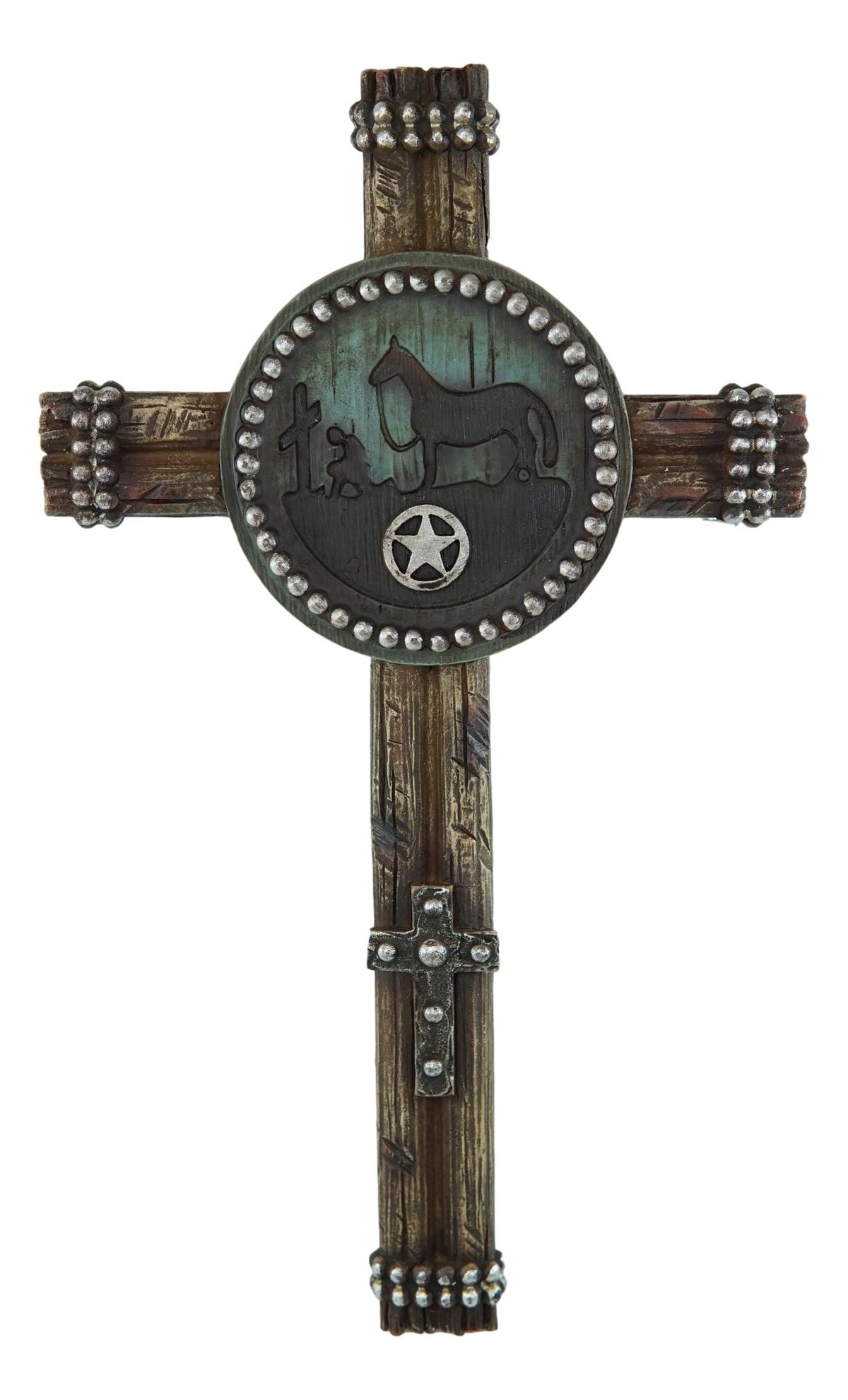 Set Of 3 Rustic Western Star Horseshoe Cowboy Horse And Pistols Wall Crosses - Ebros Gift