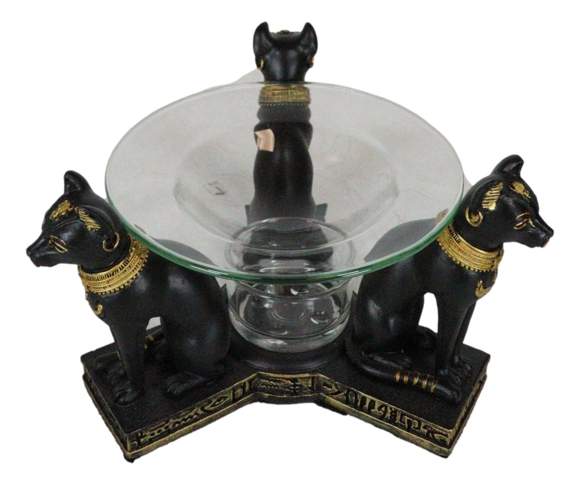 Egyptian Goddess Bastet Bast Cat Trio Candle Heat Oil Tart Scent Burner Decor
